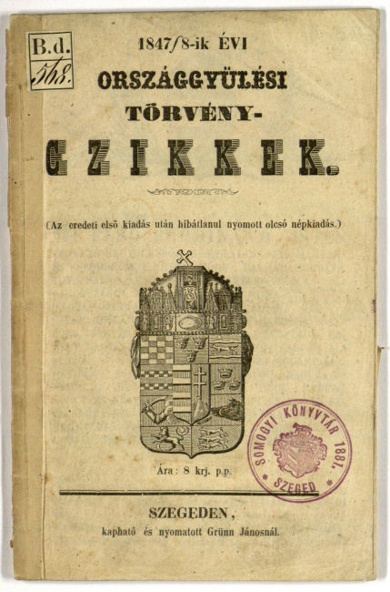 Orszggylsi trvnyczikkek 1847/48, Grnn