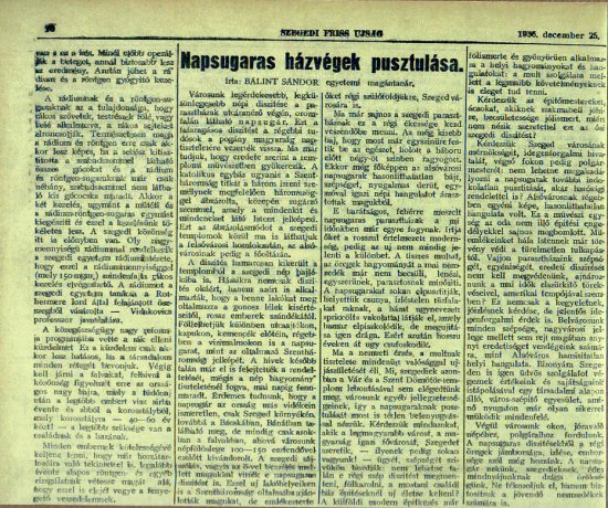 A napsugaras hzvgek pusztulsa Szegedi Friss jsg 1936